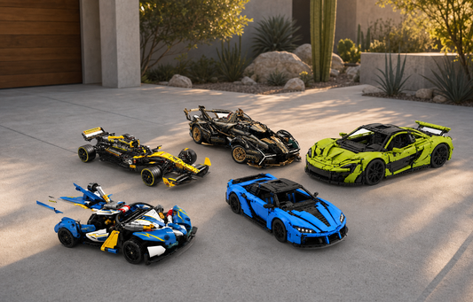 Lokkit Main Picks RC building block cars arranged naturally for a 1:14 and 1:8 size comparison
