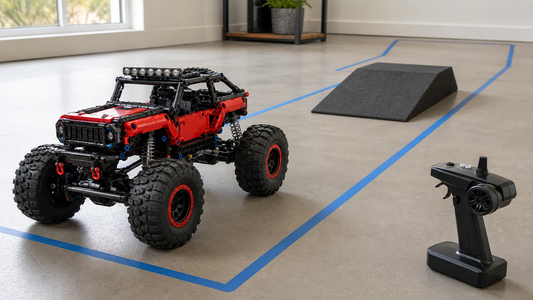Monster-Wheel RC climber on an indoor first-test route