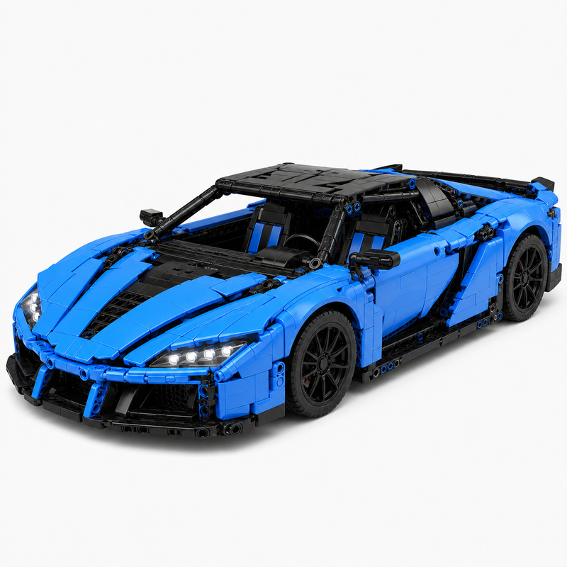 1:14 Dual-Motor RC Blue Supercar Building Block Set - front-left 45-degree main product image