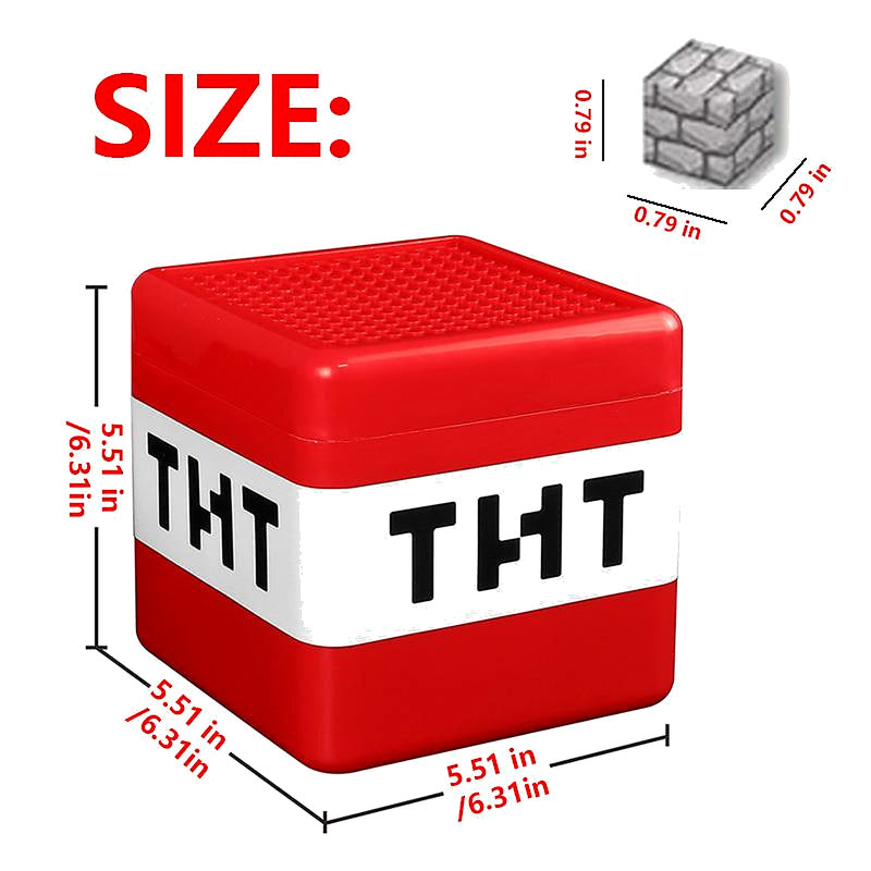 Magnetic cube set red storage box size guide on white background
