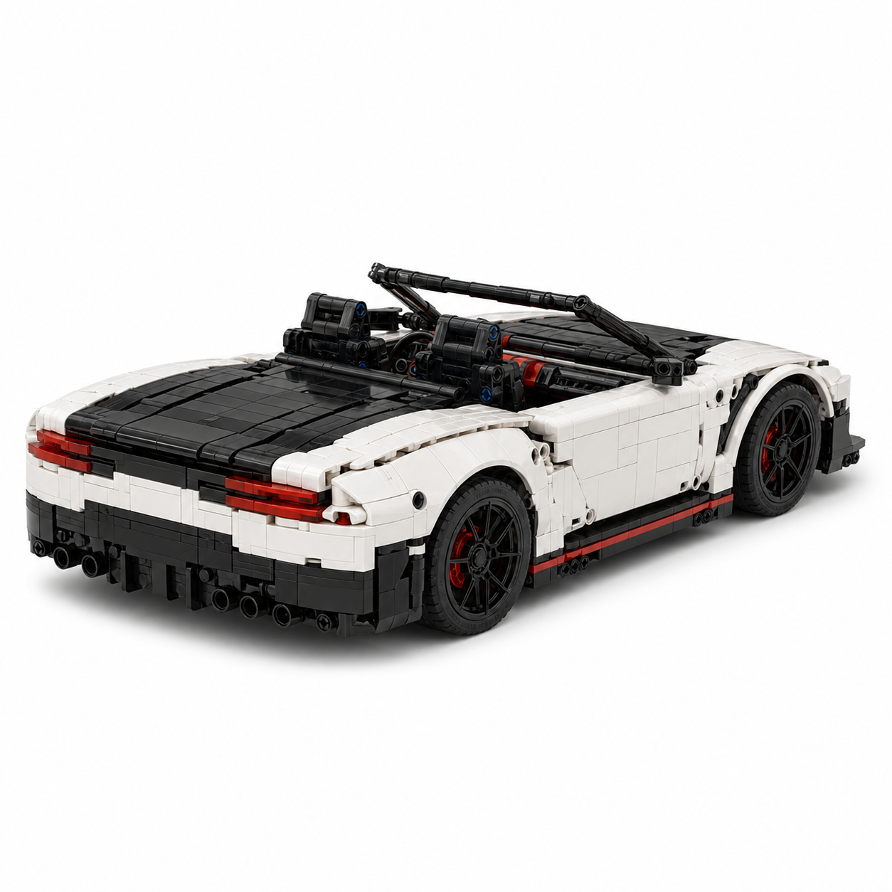 Convertible Electric RC Drift Sports Car Building Block Set - rear 45-degree product image