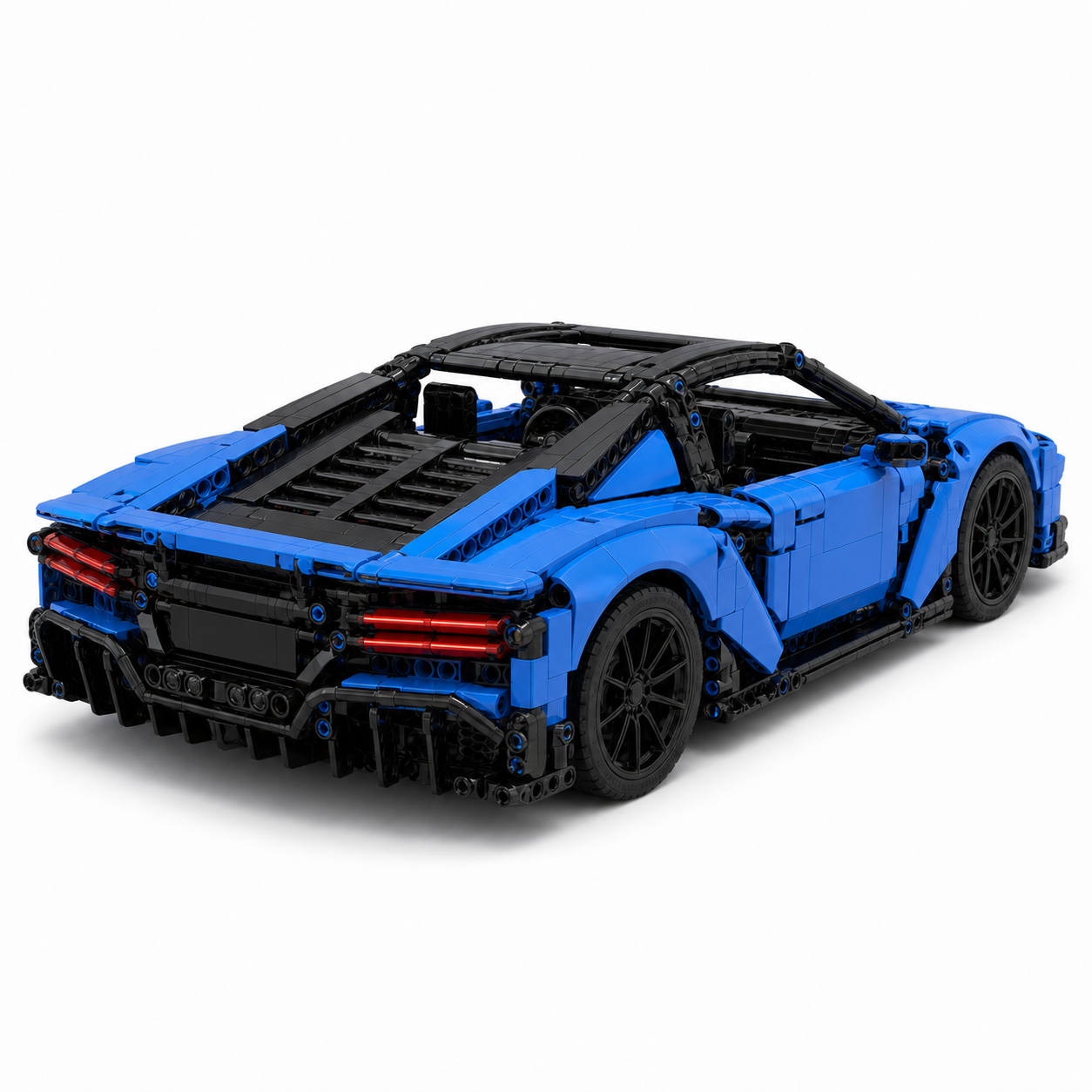 1:14 Dual-Motor RC Blue Supercar Building Block Set - rear 45-degree product image