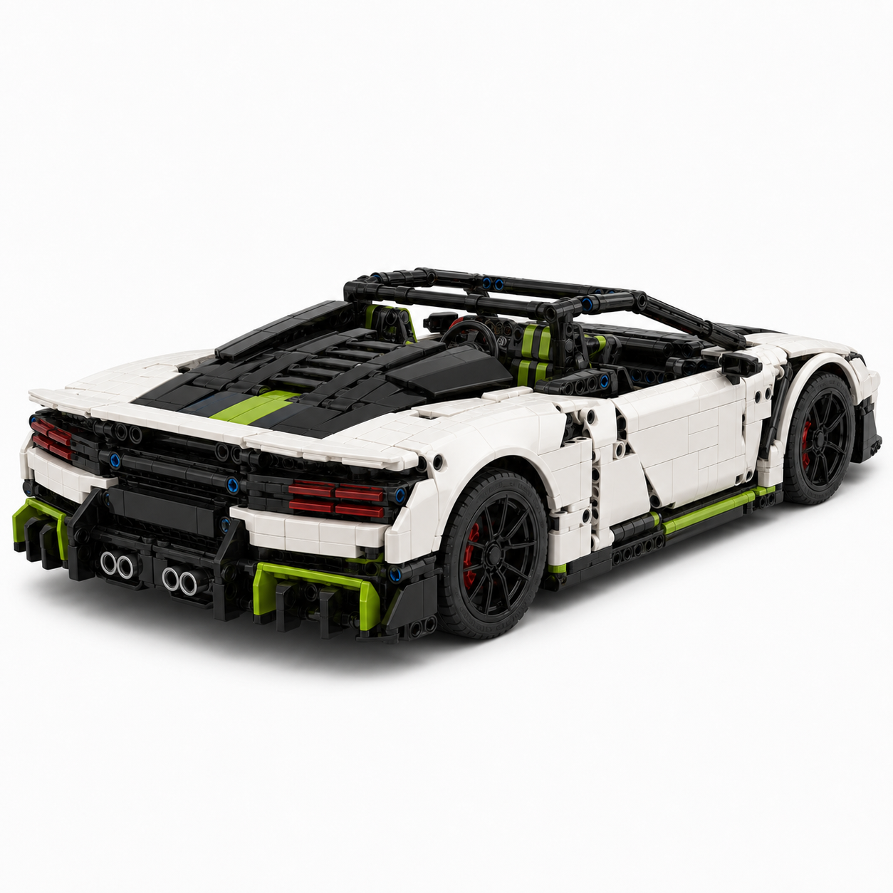 High-Difficulty RC V12 Sports Car Building Block Set - rear 45-degree product image