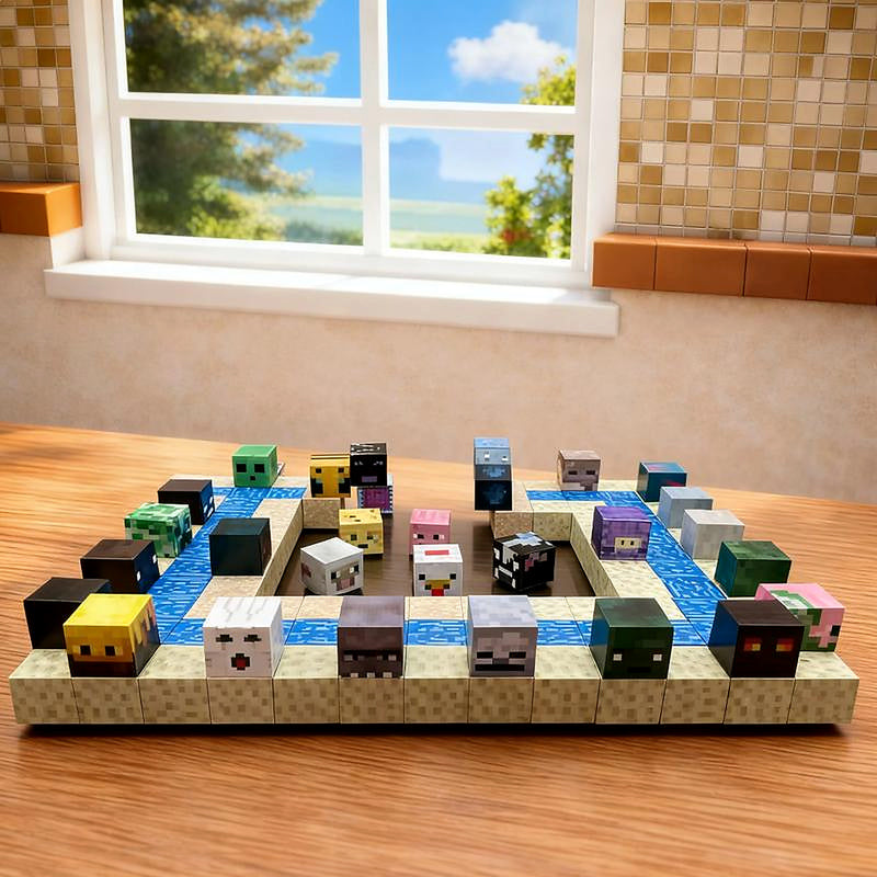 Magnetic cube diorama scene with printed texture blocks