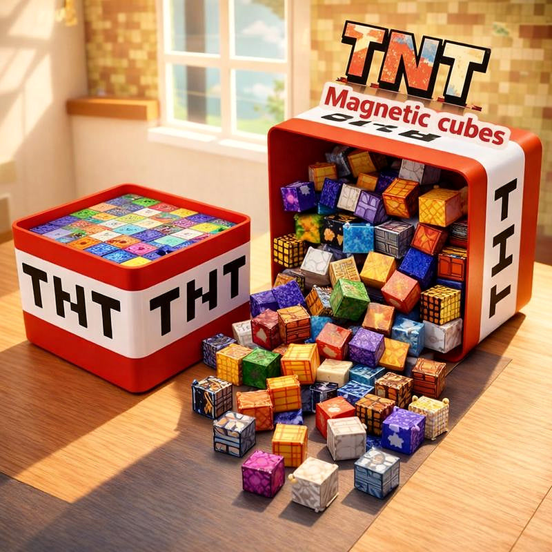 Magnetic cubes storage box bundle with product text