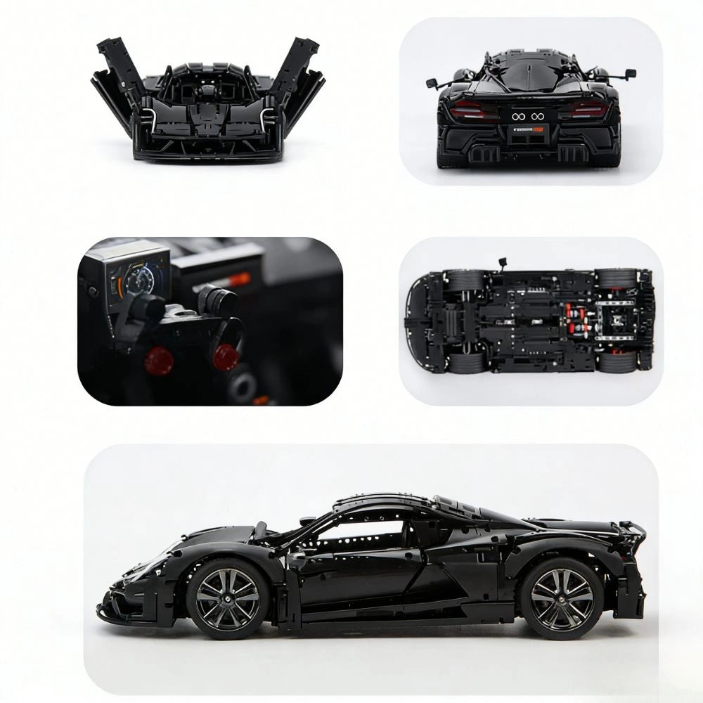 1:8 Black Hennessey F5 Lukas MOD Sports Car Building Blocks - 3048 PCS