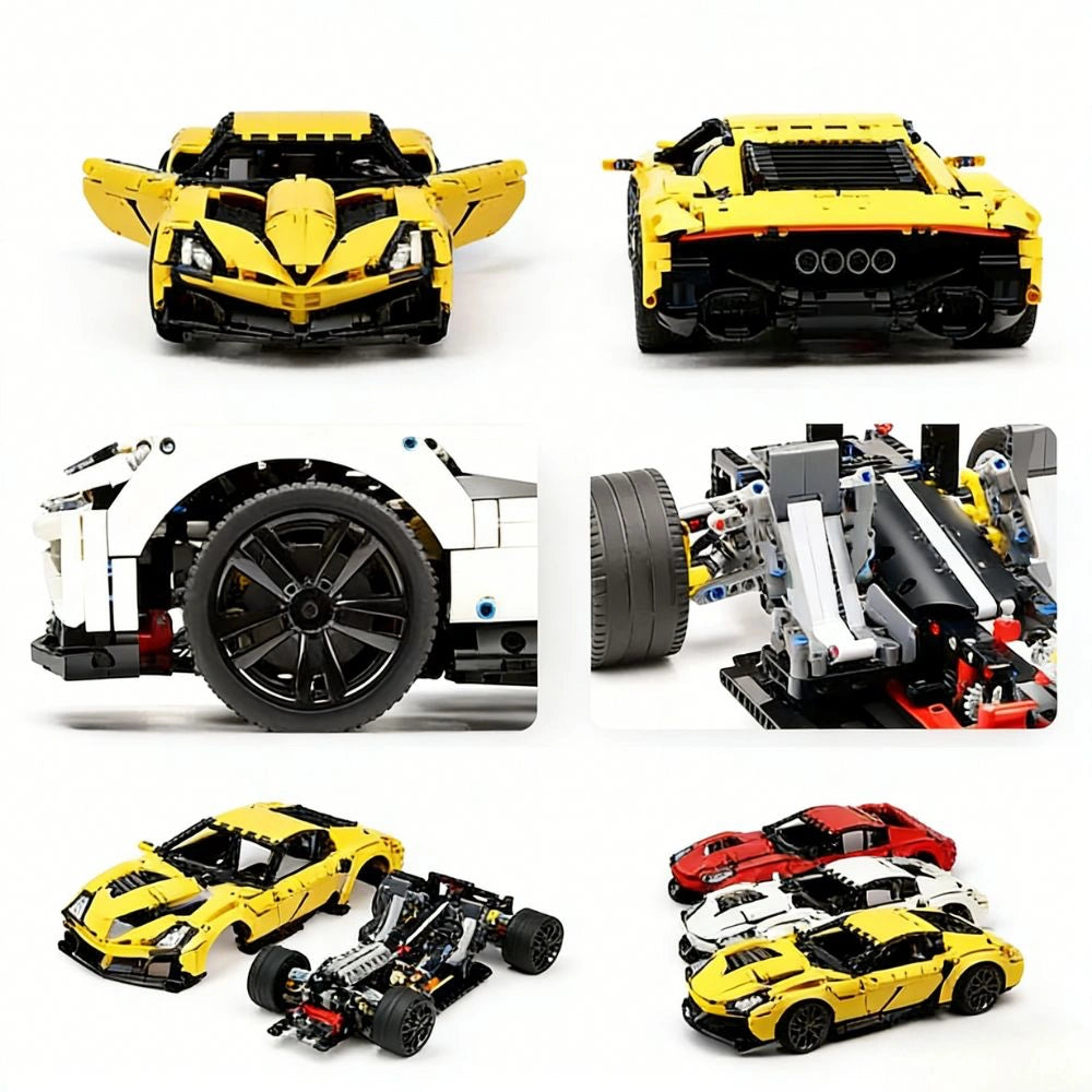1:8 IL Toro Azzuro Static Sports Car Building Blocks (Yellow/White/Red/Black) - 2586 PCS