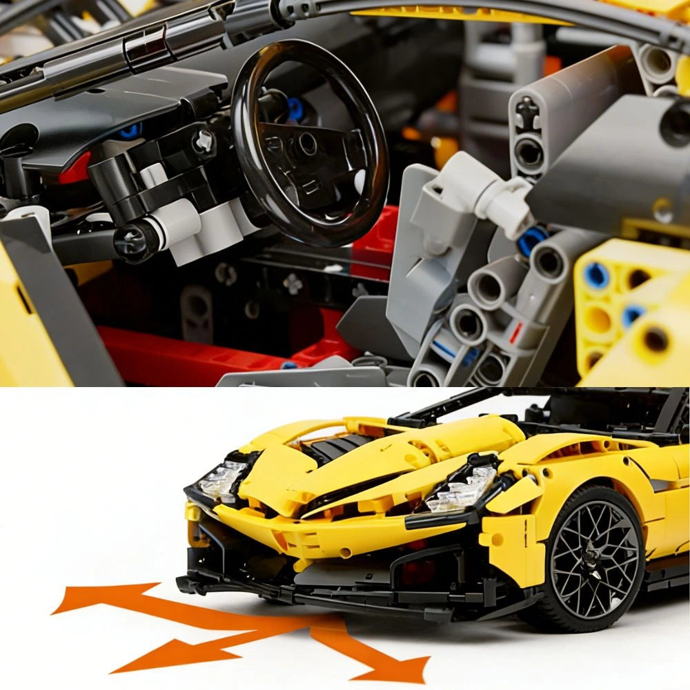 1:8 IL Toro Azzuro Static Sports Car Building Blocks (Yellow/White/Red/Black) - 2586 PCS