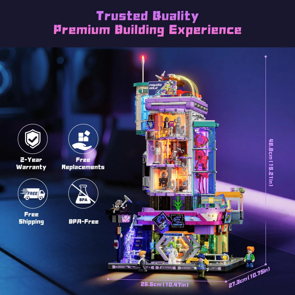 Neon Punk Fashion Store Street Building Toy – with LED Lights