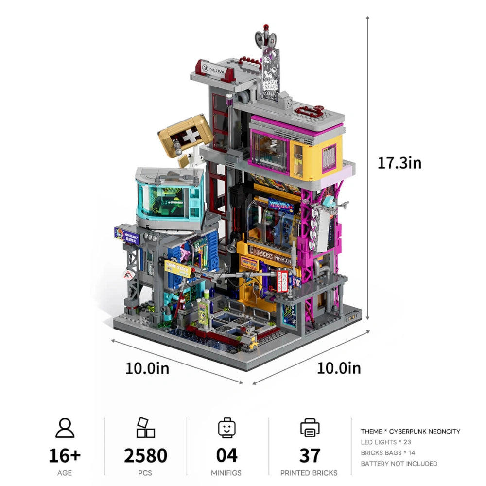 Neon Punk Game Room Street Building Toy – with LED Lights