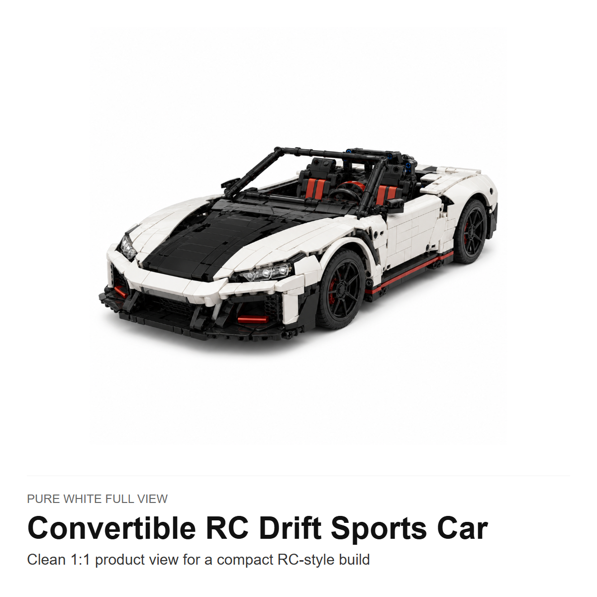 Convertible Electric RC Drift Sports Car Building Block Set - Pure White Full View