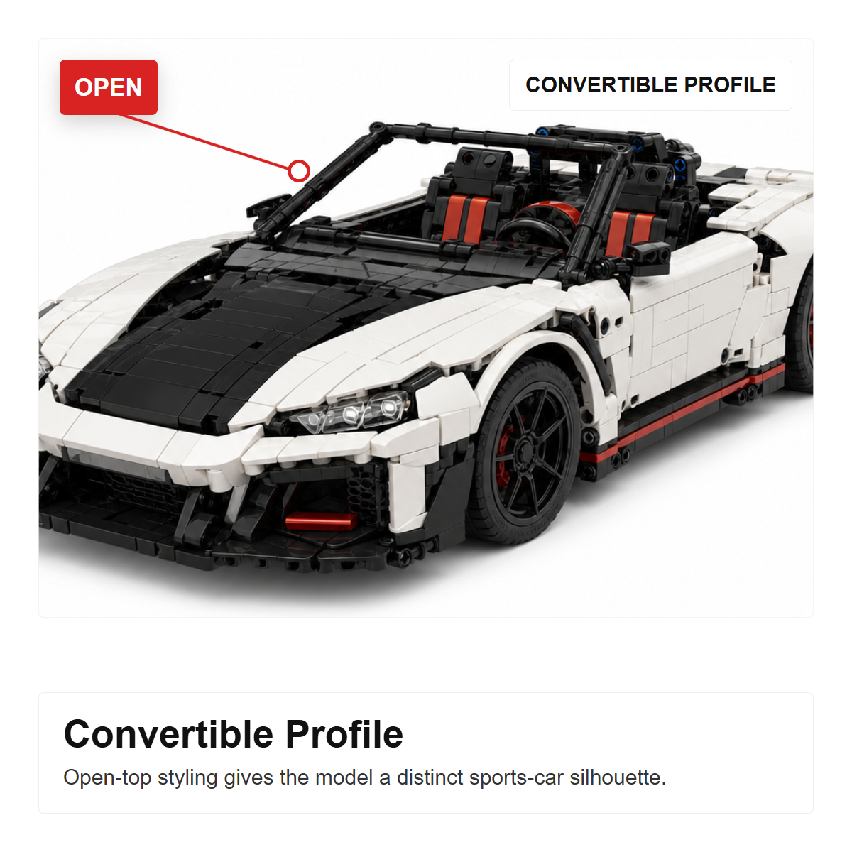 Convertible Electric RC Drift Sports Car Building Block Set - CONVERTIBLE PROFILE